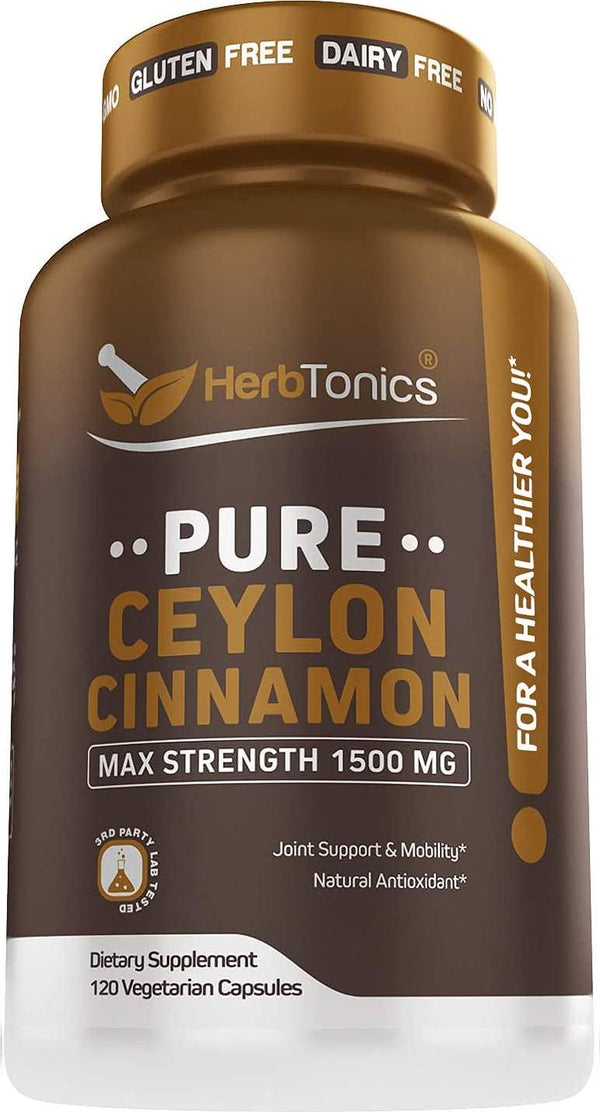 Organic Ceylon Cinnamon Capsules 1500 mg 120 Capsules, True Ceylon Cinnamon, Blood Sugar Levels Support Supplement - Sri Lanka Cinnamon Ceylon Powder Joint Support