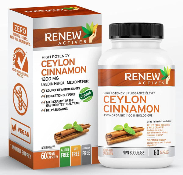 Organic Ceylon Cinnamon Supplement Capsules: All Natural Vegan Cinnamon Pills - Anti-Inflammatory Antioxidant Support for Healthy Blood Sugar, Joints, Circulation and Digestion - 60 Veggie Capsules