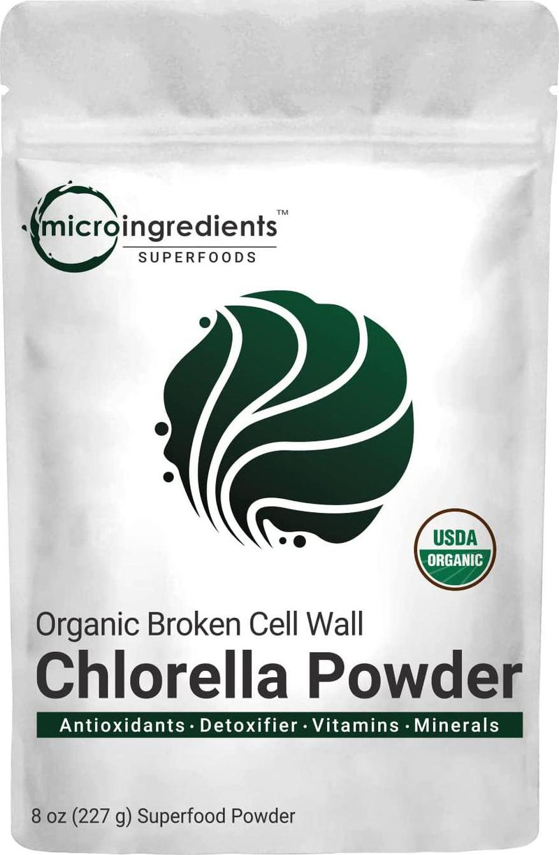 Organic Chlorella Powder 8 Ounce, Superfoods for Rich Vitamins, Proteins, Chlorophyll, Minerals, Amino Acids, Fatty Acids and Fiber, No Irradiated, No Contaminated, No GMOs and Vegan Friendly
