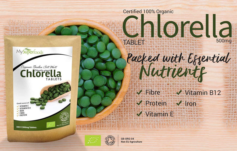 Organic Chlorella Tablets (300 x 500mg), MySuperFoods, Incredibly High Chlorophyll Content, Bursting with Nutrients, Certified Organic, Healthy Edible Algae, Add to Drinks and Smoothies
