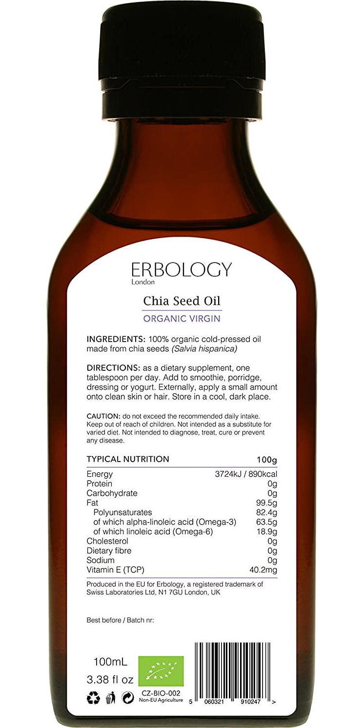 Organic Cold-pressed Chia Seed Oil 100ml - Rich in Omega-3 and Vitamin E