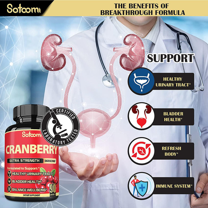 Organic Cranberry Capsules 36,550 mg - Triple Strength Ultimate Potency - UTI Vitamins Support - Bladder Health - 3 Months Supply.*