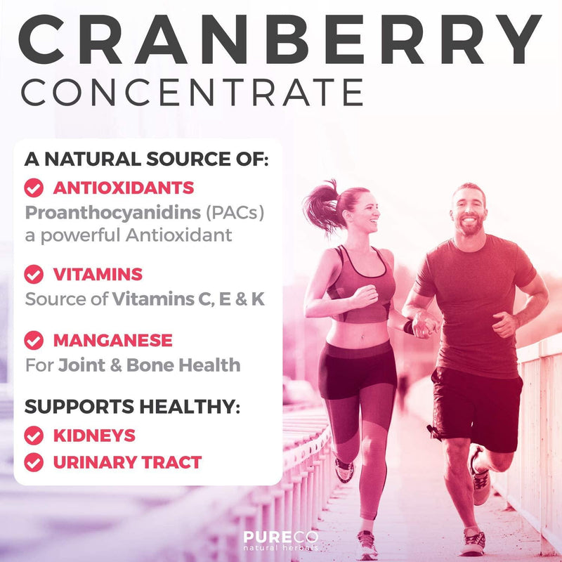 Organic Cranberry Pills - 50:1 Concentrate Equals 25,000mg of Fresh Cranberries (Vegan) for Kidney Cleanse and Urinary Tract Health - UTI Vitamins Support - Fruit Extract Supplement - 60 Capsules