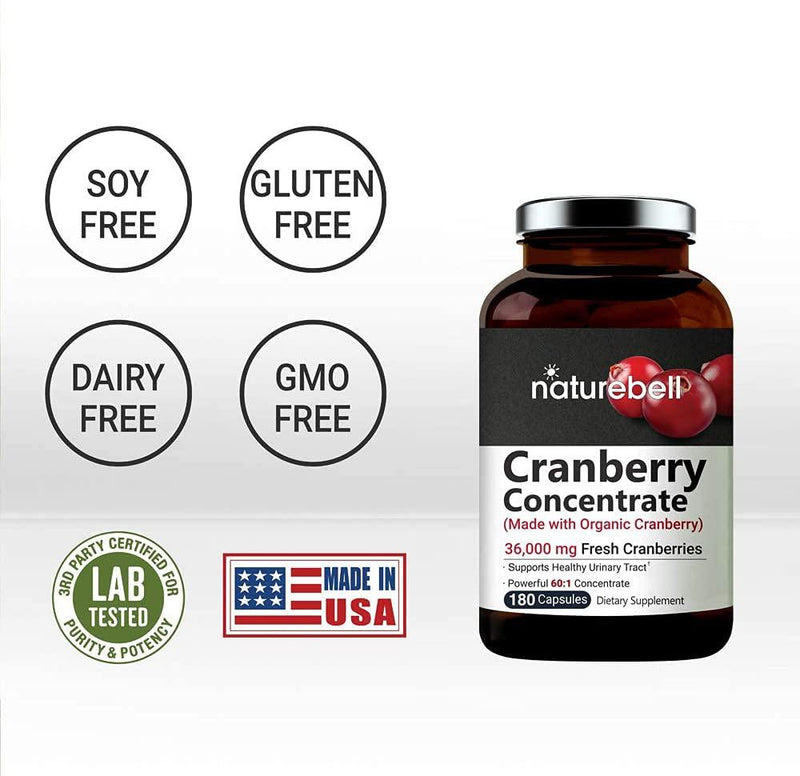 Organic Cranberry Whole Fruit Concentrate, 36, 000mg Herbal Equivalent, 90 Capsules, powerfully Supports Urinary Tract Cleanse, kidney and Bladder Health, No Gmos and Made In Usa