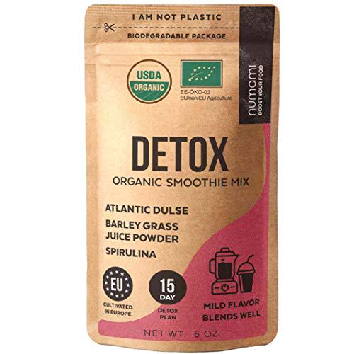 Organic Detox Smoothie Powder with Healthy Spirulina, Atlantic Dulse and Barley Grass Juice Powder, 15-day Plan for Total Body Restart, Premium Quality superfood from Europe