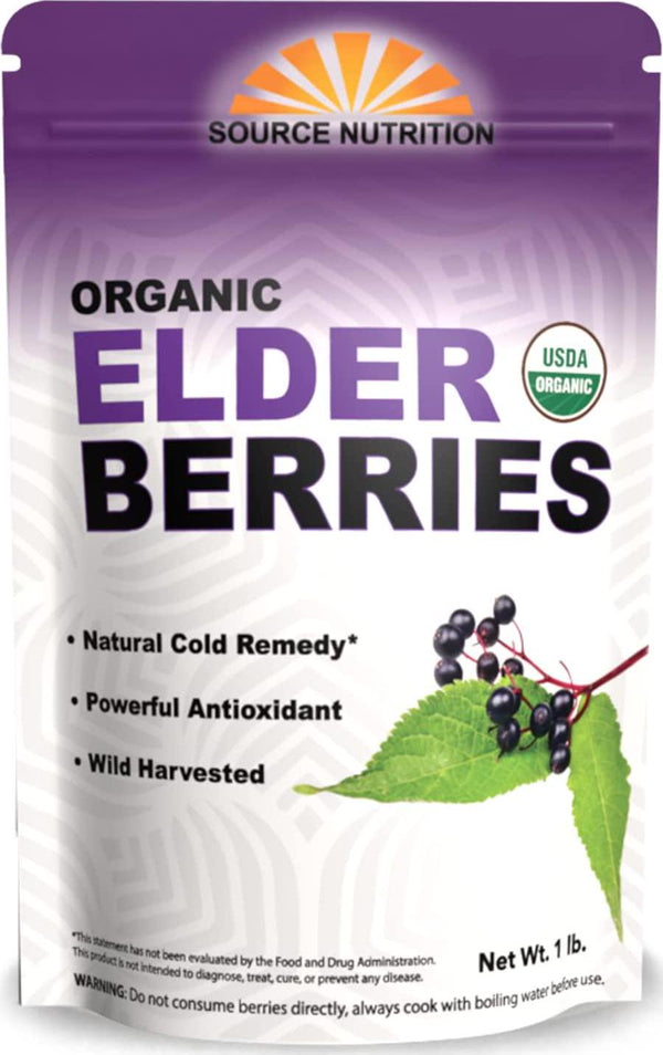 Organic Dried Elderberries - Responsibly Wild Crafted, Whole European Elderberry, Perfect for Tea, Syrups, and More - Sambucas Nigra - 1 Pound (Certified Organic)