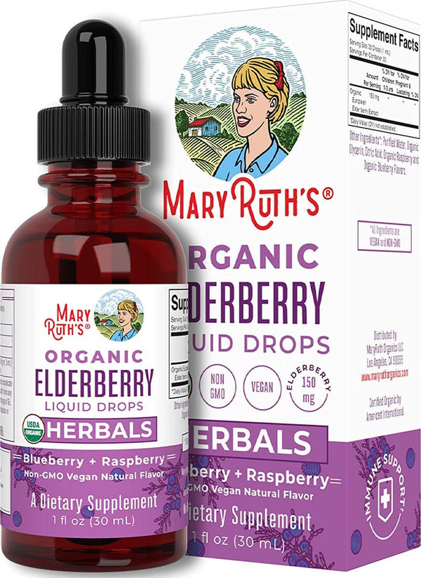Organic Elderberry Syrup Black Sambucus Liquid Drops by MaryRuth’s for Immune Support | Flavored with Raspberry and Blueberry for Health and Wellness | Vegan, Non-GMO and Gluten Free | 30 Servings