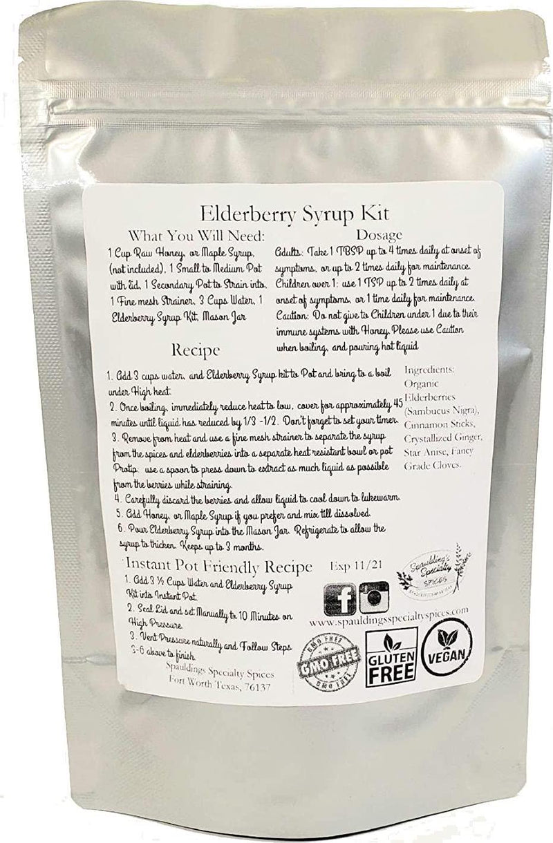 Organic Elderberry Syrup Kit - Makes 18-20 Ounces - Chef Recipe -Instant Pot Friendly- Gluten Free- Vegan- Gmo Free- Organic Elderberries, Ceylon Cinnamon, Star Anise, Cloves, Crystallized Ginger
