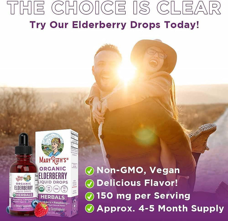 Organic Elderberry Syrup Black Sambucus Liquid Drops by MaryRuth’s for Immune Support | Flavored with Raspberry and Blueberry for Health and Wellness | Vegan, Non-GMO and Gluten Free | 30 Servings