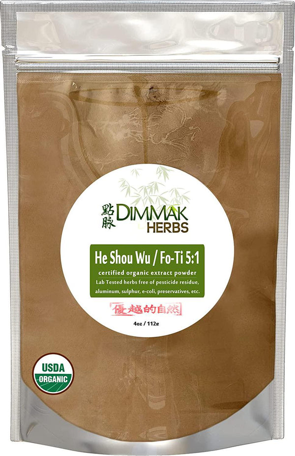 Organic Fo Ti Root 5:1 Extract Powder | Cured Organic He Shou Wu (Polygonum Multiflorum) Chinese Herb Extract Powder by Dimmak Herbs 4oz