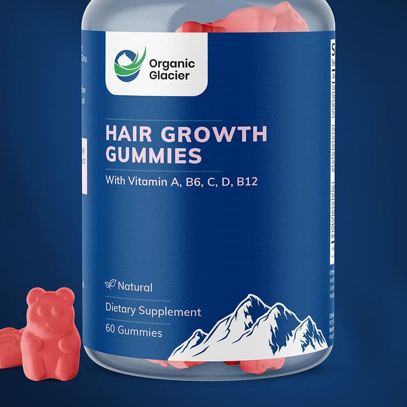 Organic Glacier - Hair Growth Gummies Hair Vitamin Gummies Hair Treatment Supplement with Vitamin A, B6, C, D, B12