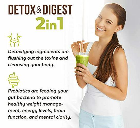 Organic Green Detox and Digest Powder- Prebiotic Green Superfood for Ultimate Detoxification and Digestive Cleanse - Your Daily Green Smoothie with alkaline supergreens for Full Body Cleanse and detox