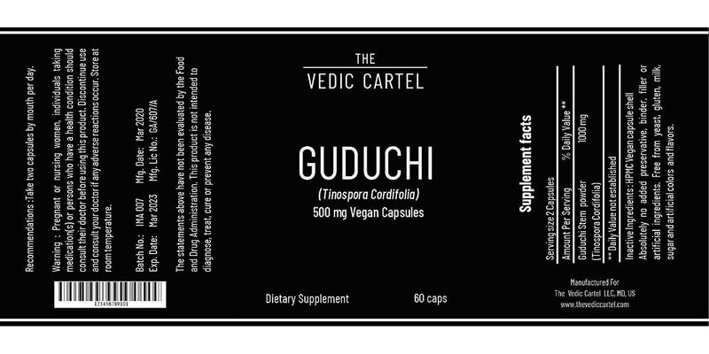 Organic Guduchi (Giloy) 500 MG- 60 Vegan Capsules