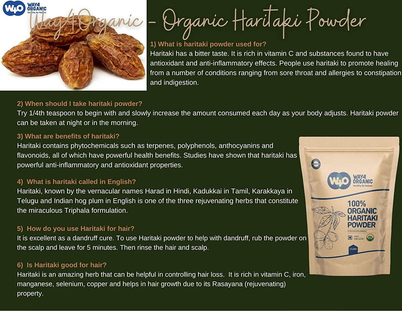 Organic Haritaki Powder 1lb (16 Ounces), Terminalia Chebula (Kadukkai) - Detoxification and Rejuvenation*, Good for Hair and to Reduce Dark Circles - Way4Organic