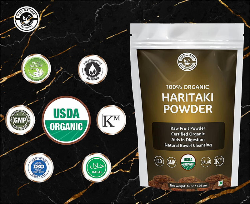 Organic Haritaki Powder Without Seeds 16 Oz I USDA Certified and 100% Natural, Very Good for Bowel and Digestion