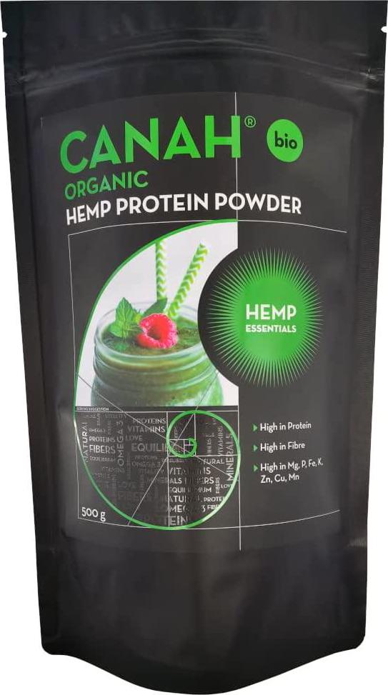 Organic Hemp Protein Powder by Canah 500 Grams High in Protein Omega 3 Amino Acids Minerals Magnesium Phosphorus Iron and Zinc - Vegan Protein Superfood Cold Processed