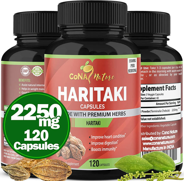 Organic India Haritaki Capsules 2250MG, Detoxification and Rejuvenation, Improving Digestion, Maintains Regularity, Internal Cleansing | Non-GMO Vegan Gluten-Free Herbs and Supplements, 120 Caps