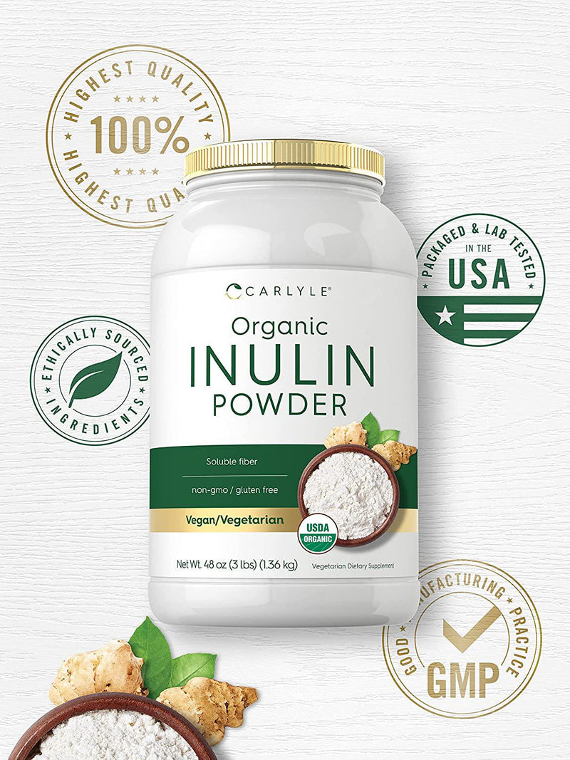 Organic Inulin Powder 48oz | Fiber Supplement | Promotes Probiotic Health | from Jerusalem Artichoke | Vegan, Vegetarian, Non-GMO, Gluten Free | by Carlyle