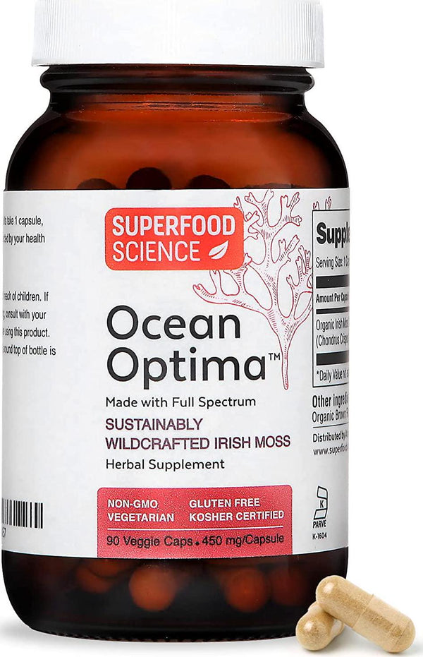 Organic Irish Sea Moss Capsules, Sustainably Wildcrafted Irish Sea Moss, Chondrus Crispus Organic Sea Moss Powder for Supporting Thyroid, Digestive, Immune Health, Non-GMO, Vegan, 90 Capsules