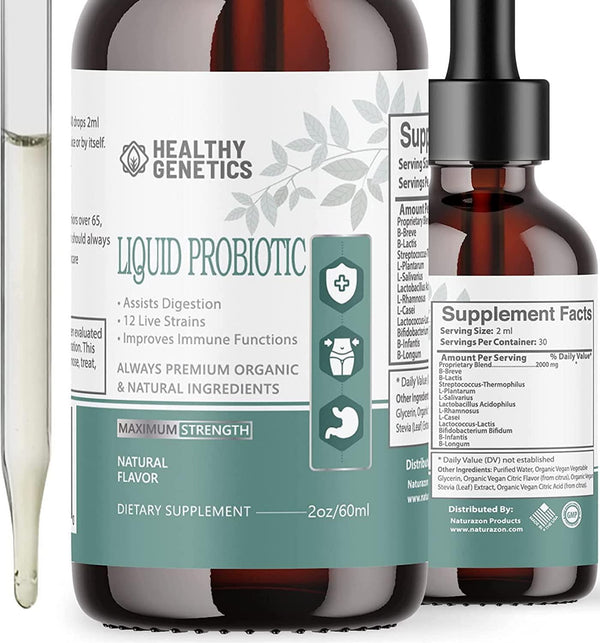 Organic Liquid Probiotics by (Plant-Based) - Men Women Kids Babies Toddlers - Non-GMO Vegan RAW Paleo - 12 Live strains of Flora w/acidophilus probiotic for Digestion 2 Oz