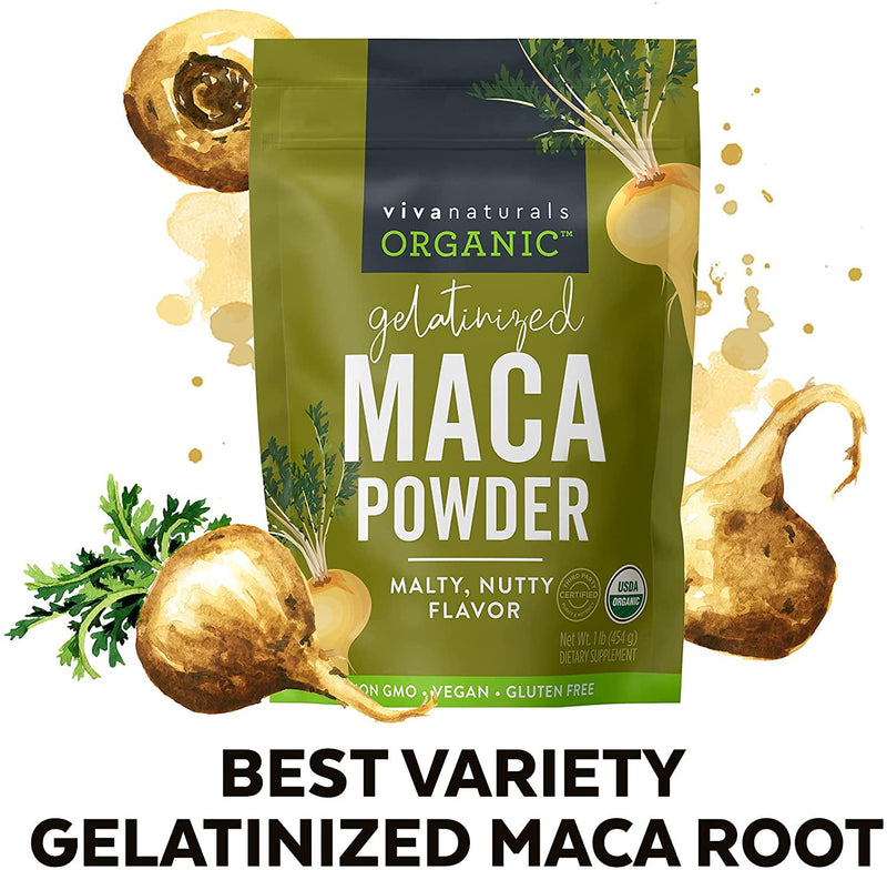 Organic Maca Powder 1lb (16 oz) Gluten Free Gelatinized Maca Powder for Easier Digestion, Certified Organic and Non-GMO