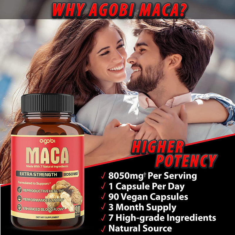Organic Maca Root Capsules 8050 mg - Supports Reproductive Health Natural Energizer - Performance and Mood Supplement - Enhanced Blood Flow - 3 Months Supply