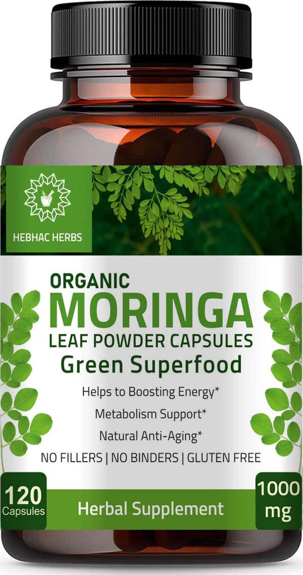 Organic Moringa Capsules 120 Capsules 1000mg – Green Superfood Organic Moringa Oleifera Leaf Powder Capsules - Immunity and Metabolism Booster Nutritional Rich Supplement for Breastfeeding Support