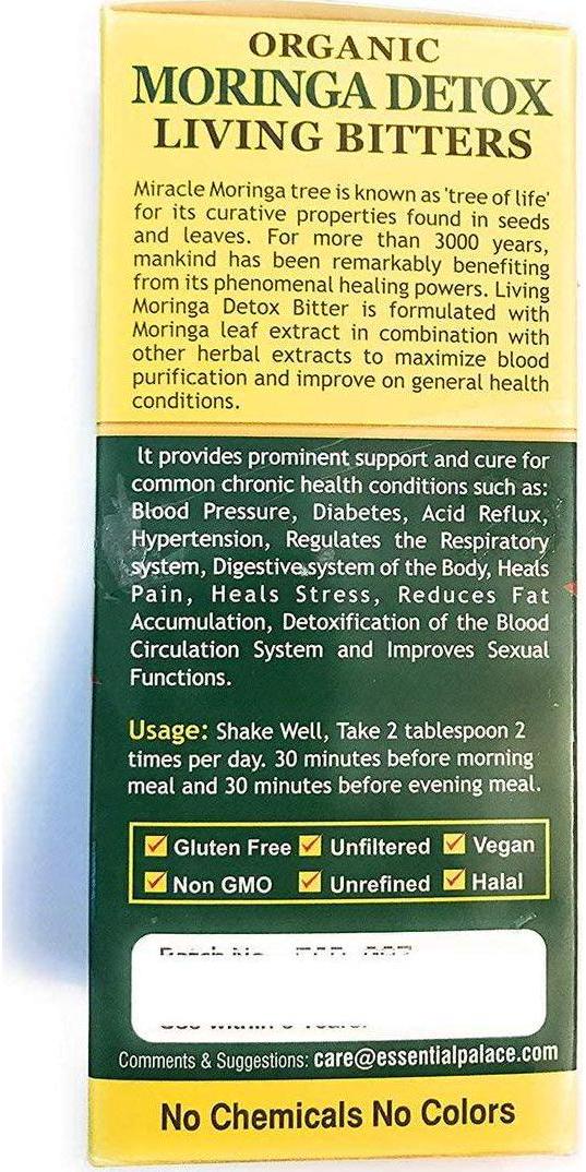 Organic Moringa Detox Living Bitters Anti-INFLAMMATORY, in Glass for Eyes/Asthma/Kidney/Diabetes/Weight Loss/Cancer/Immunity/DETOXIFICATION/Blood/Heart/Sexual ENHANCEMENTS (8 oz (1 Bottle))