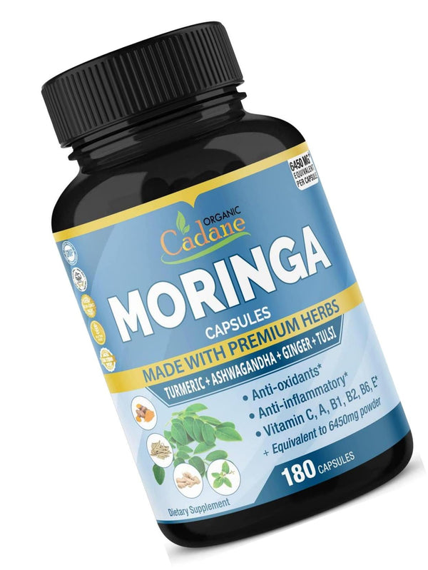 Organic Moringa Extract Capsules 6450MG, 6 Months Supply with Ashwagandha, Tulsi, Ginger, Turmeric |Multi Vitamin Oleifera Leaf Herb|Support Immune System, Energy Booster|Anti-Inflammatory Supplements