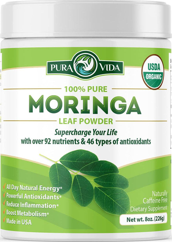 Organic Moringa Oleifera Leaf Powder - USDA Certified Organic Single Origin Moringa Powder from Nicaragua. Perfect for Smoothies, Recipes and Moringa Tea. 8 oz.