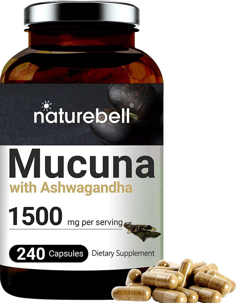 Organic Mucuna Pruriens Capsules 1000mg, 200 Counts, 30% Natural L-Dopa for Positive Mood, Relaxation and Restoration, No GMOs, Made with Organic Mucuna