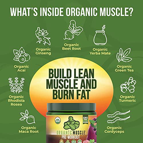 Organic Muscle Natural Superfood Pre-Workout Powder for Men and Women - Certified USDA Organic, Keto, Vegan and Non-GMO - for Energy, Focus, Performance and Endurance - Organic Passionfruit Flavor - 160g