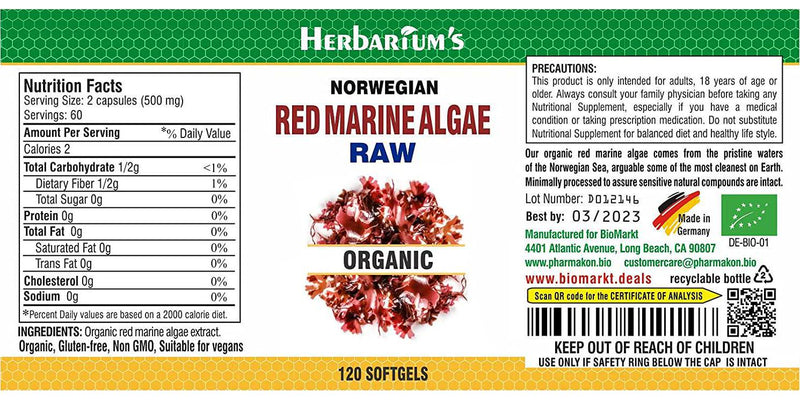Organic Norwegian Red Algae, Very Potent, Contains Raw Extract, 100 Soft Capsules