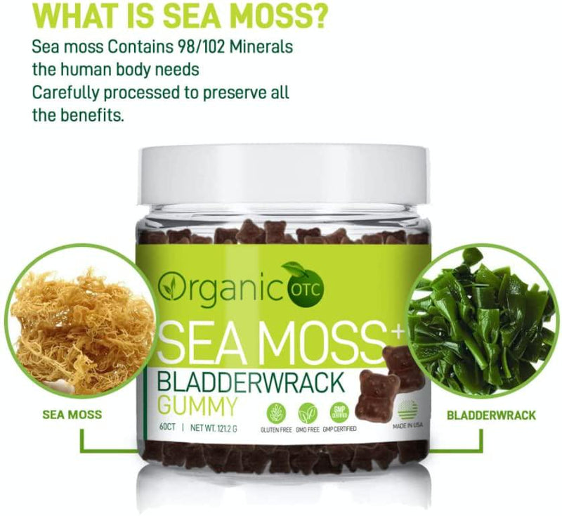 Organic OTC Irish Sea Moss with Bladderwrack Gummies Help and Support Weight-Loss, Heathy Immune and Skin Healing Benefits (60 Gummies)