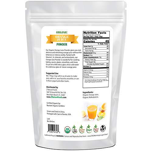 Organic Orange Juice Powder - All Natural Vitamin C Fruit Drink Mix - Immune System Booster - Mix In Shakes, Smoothies Cooking Recipes - Non GMO, Gluten Free, Kosher, Vegan - 1 lb