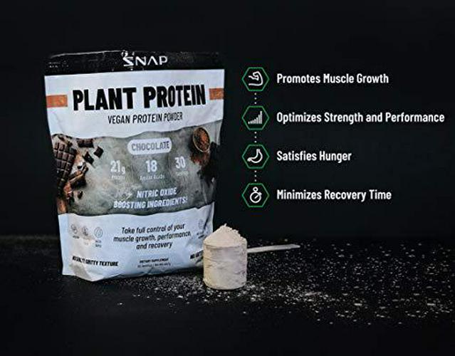 Organic Plant Based Vegan Protein Powder by Snap Supplements - Nitric Oxide Boosting Protein Powder, Vanilla Bean, BCAA Amino Acid for Muscle Growth, Performance and Recovery - 30 Servings (Chocolate)