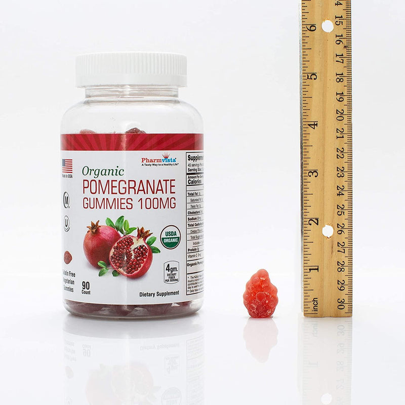 Organic Pomegranate Gummies 100mg - Gluten Free Pomegranate Supplement, Rich in Dietary Fiber - 90 Gummies