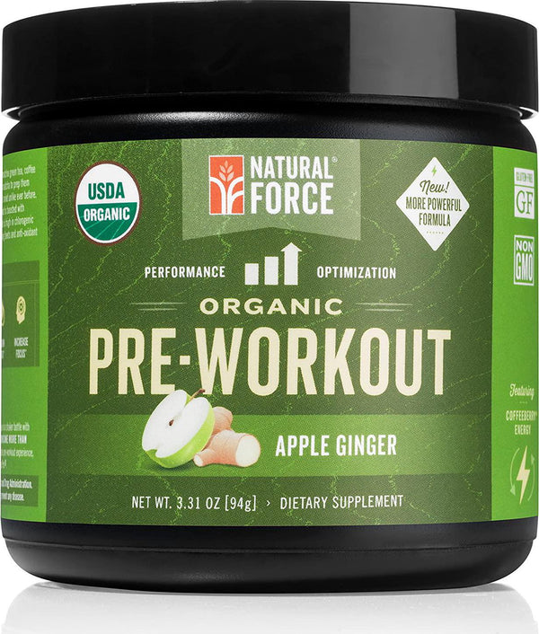 Organic Pre Workout Powerful 3-Stage Formula with Superfoods and Adaptogens *Best All Natural and Organic Pre-Workout Powder* Gluten Free, Non-GMO 3.31 Ounce Apple Ginger Flavor by Natural Force