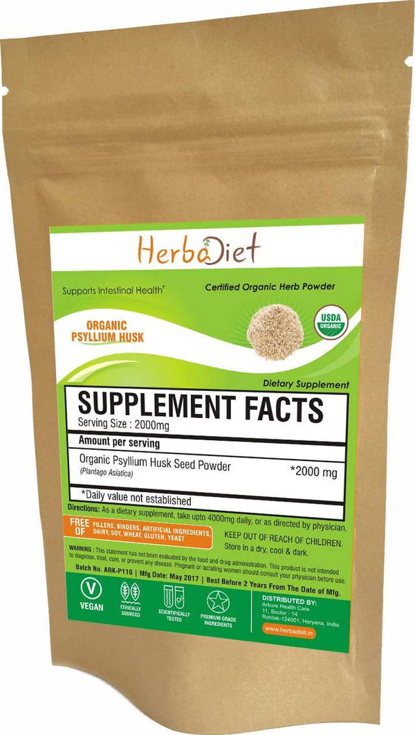 Organic Psyllium Husk Powder Dietary Fiber Isabgol Digestive Support Gluten Free Non GMO Perfect for Keto (454 gram)