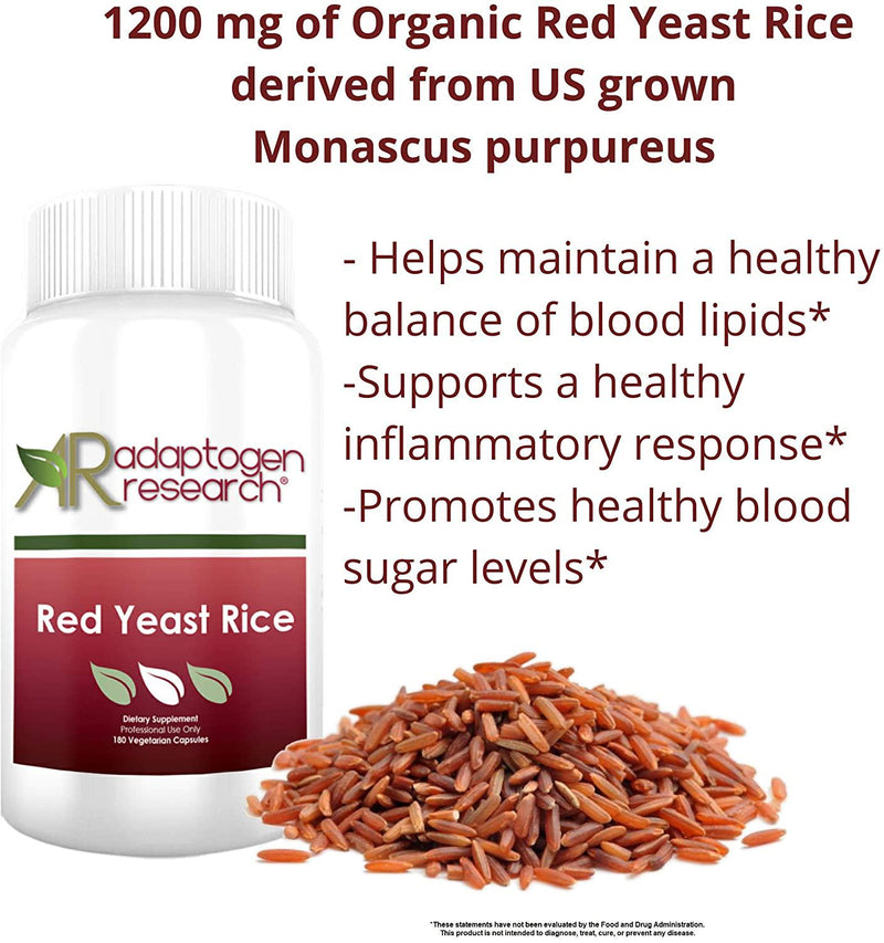 Organic Red Yeast Rice 1200 mg (1.2g) | Cardiovascular Health, Monascus purpureus, Healthy Aging, Healthy Blood Lipid Levels, Weight Management | 180 Vegetarian Capsules…