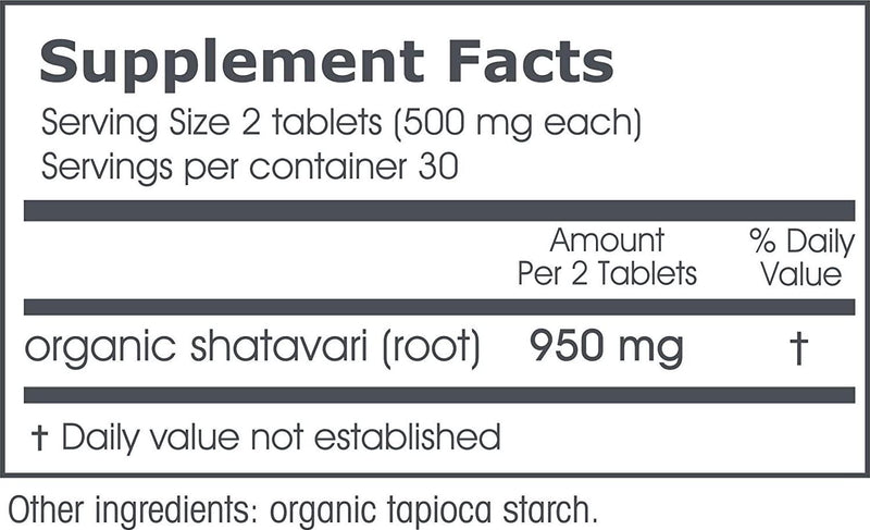 Organic Shatavari | 60 Herbal Tablets - 500 mg ea. | Supports a Comfortable Menstrual Cycle | Promotes a Smooth Menopausal Transition | Promotes Healthy Breast Milk Production in Nursing Mothers