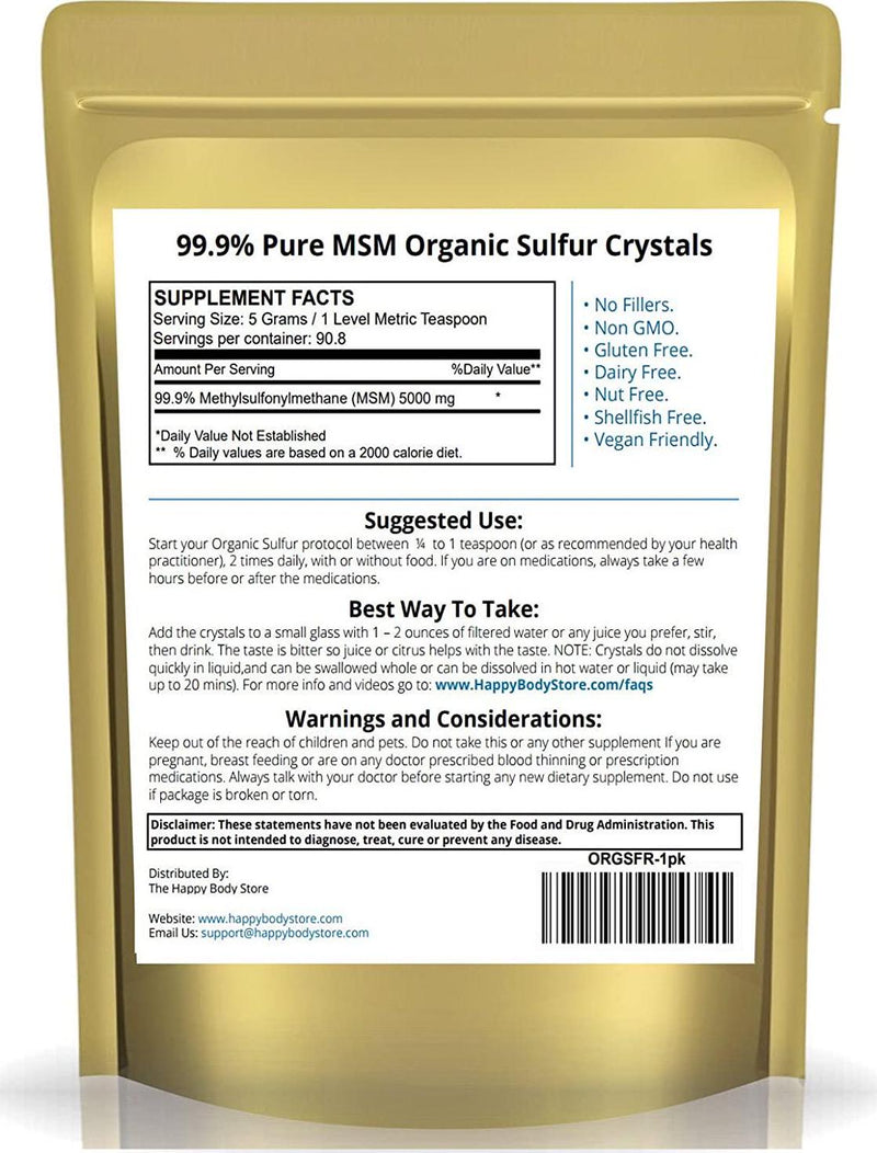 Organic Sulfur Crystals, 99% Pure MSM Crystals, Premium MSM Supplement - 1 LBS Pack