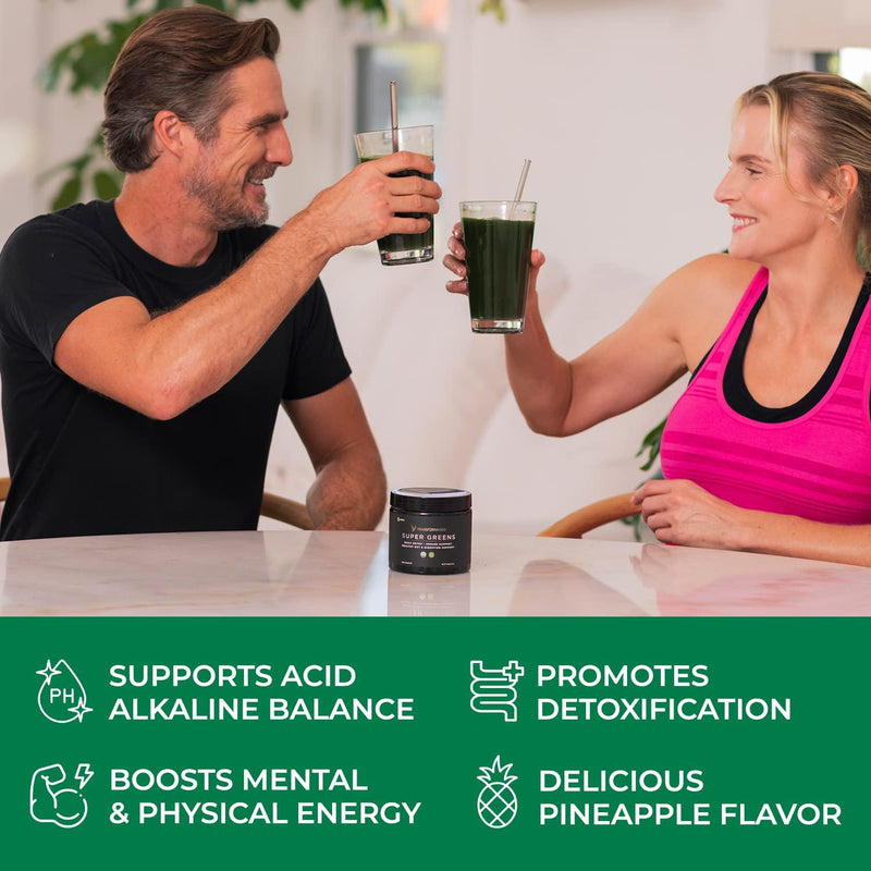 Organic Super Greens Superfood Powder - Immune and Energy Support | Made with Natural Ingredients | Detoxifying and Alkalizing Minerals - Spirulina, Chlorella, Wheatgrass, Spinach, Alfalfa and More (1)