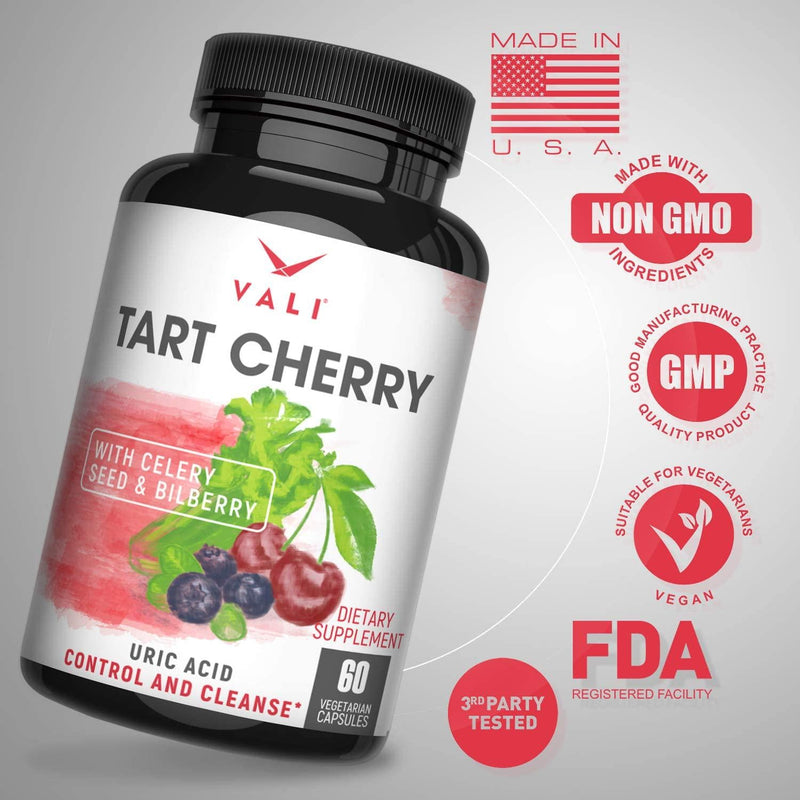 Organic Tart Cherry Extract Capsules Uric Acid Cleanse with Organic Celery Seed and Bilberry for Joint Support and Comfort, Muscle Recovery, Sleep, Pain Relief, Inflammation. Polyphenols Supplement Pills
