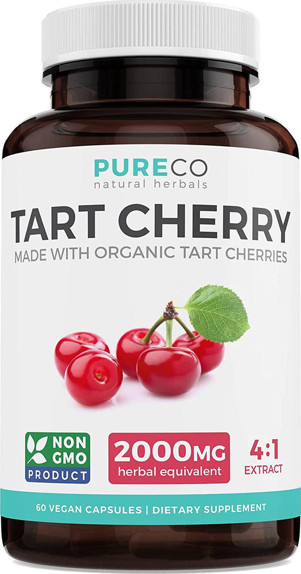 Organic Tart Cherry Capsules - 4:1 Extract Equals 2000mg of Fresh Tart Cherries (Vegan) Natural Uric Acid Support, Sleep Aid, Joint Support Supplement - 60 Capsules of 500mg (No Pills or Juice)