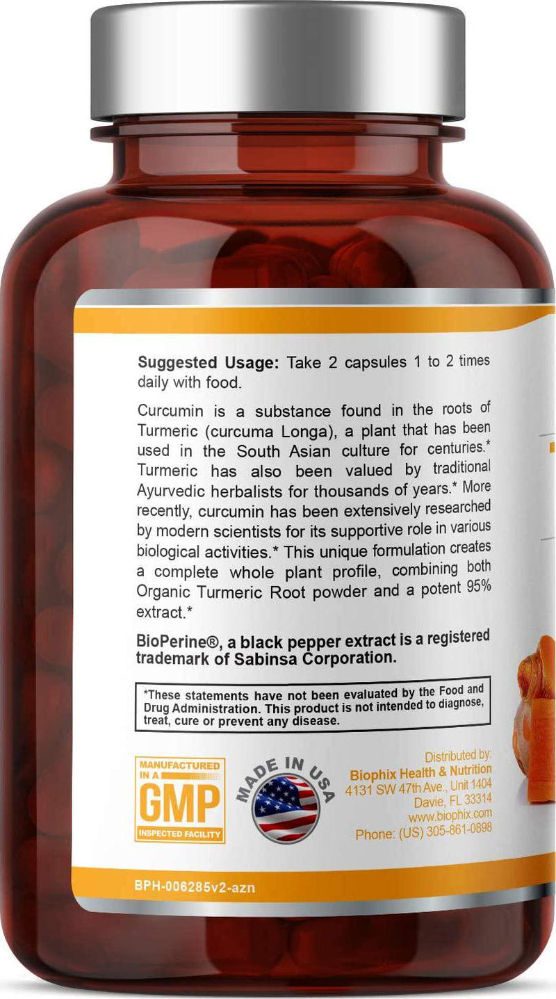 Organic Turmeric Curcumin 1310 mg 180 Vcaps with BioPerine - Powerful Anti-Inflammatory | Joint Health | Antioxidant Support | Immune Boost