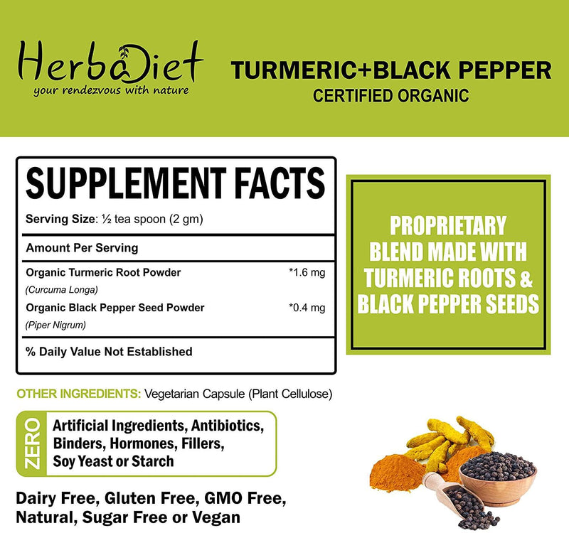 Organic Turmeric Root Powder - with Black Pepper - Lab Tested for Purity - 100% Raw with Curcumin and Piperine - Gluten Free and Non GMO (200 gram)
