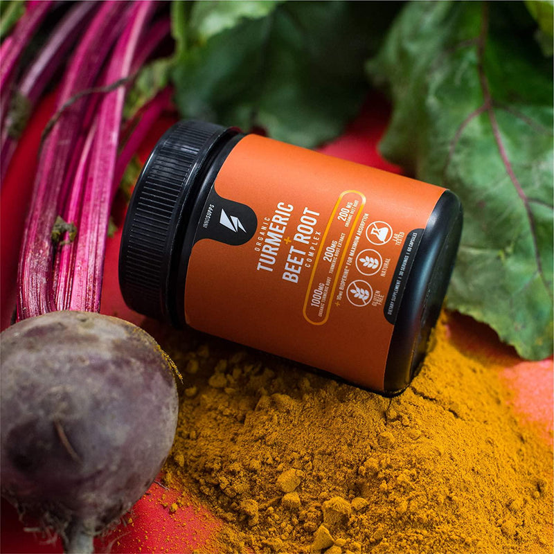 Organic Turmeric and Beet Root Complex - Bioperine (Black Pepper Extract for Maximum Absorption), Reduce Inflammation, Improve Gut Health and Joint Pain, Potent Antioxidant - 60 Veggie Capsules