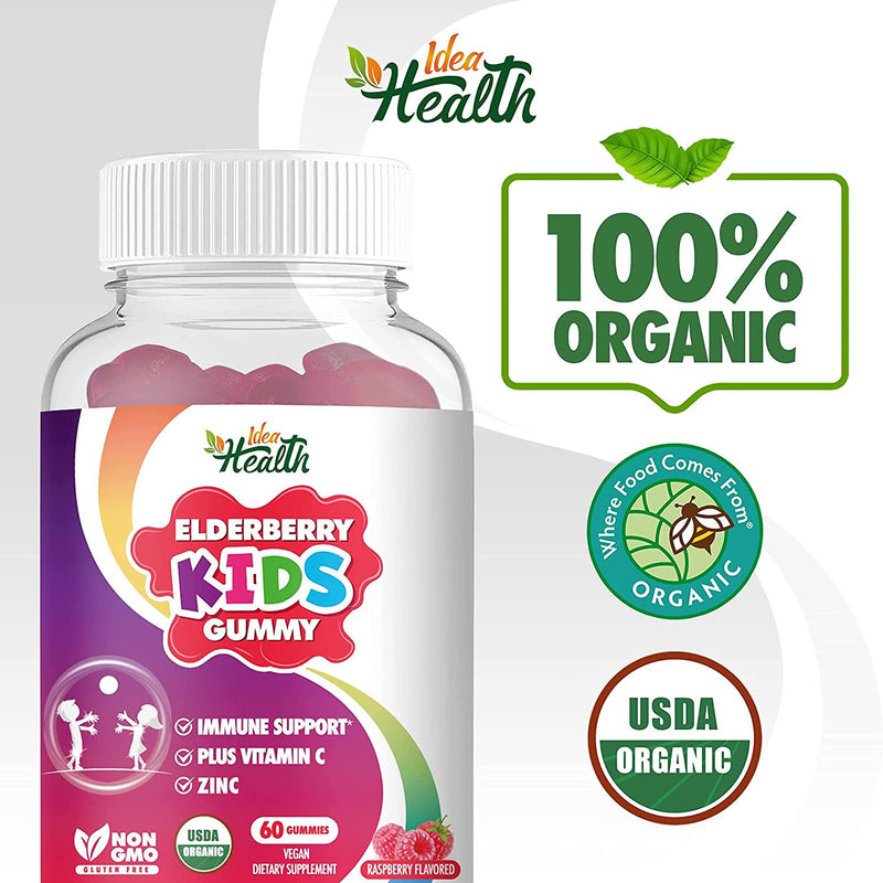 Organic USDA Certified Elderberry Kids Gummy - Sambucus Elderberry Gummies, Immune Support Supplement - Non-GMO, Gluten Free | 60 Gummies