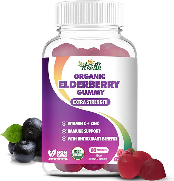 Organic USDA Certified Elderberry Gummy - Extra Strength Formula - Non-GMO and Gluten Free - Sambucus Elderberry Gummies, Immune Support Supplement | 60 Gummies
